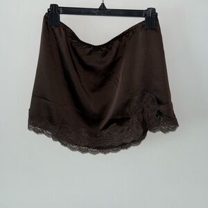 Derek Heart Chocolate Satin Lace Trim Slip